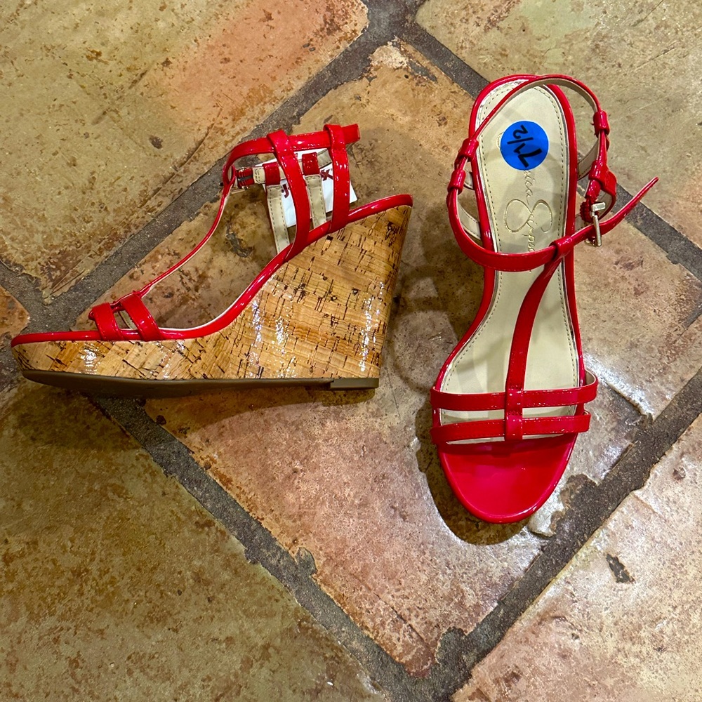 COPY - Jessica Simpson Wedge Sandal Heel Red Size 8